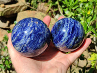 Polished Sodalite Spheres x 2 From Kunene River, Namibia