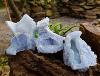 Natural Large Etched Blue Chalcedony Geode x 3 From Nsanje, Malawi