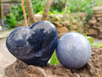 Polished Mixed Tray of Lazulite Hearts and Spheres x 6 From Madagascar