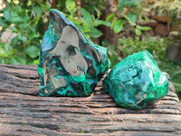 Polished Flower Banded Malachite Free Forms x 3 From Congo
