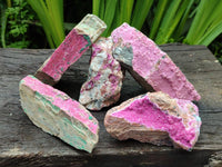 Natural Salrose Cobaltion Dolomite with Malachite Specimens x 6 From Kakanda, Congo