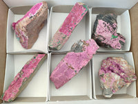 Natural Salrose Cobaltion Dolomite with Malachite Specimens x 6 From Kakanda, Congo