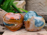 Polished Polychrome Jasper Hearts x 6 From NW Coast, Madagascar