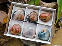 Polished Polychrome Jasper Hearts x 6 From NW Coast, Madagascar