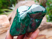 Polished Flower Banded Malachite Free Forms x 3 From Congo
