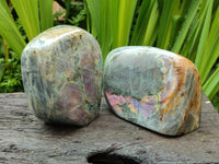 Polished Purple Flash Labradorite Standing Free Forms x 2 From Tulear, Madagascar