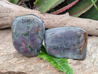 Polished Purple Flash Labradorite Standing Free Forms x 2 From Tulear, Madagascar