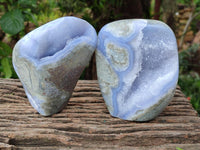 Polished Blue Lace Agate Standing Free Forms x 2 From Nsanje, Malawi