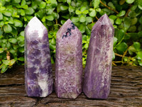 Polished Lepidolite With Pink Rubellite Points x 3 From Ambatondrazaka, Madagascar