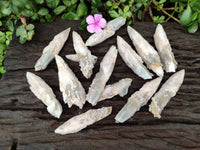 Natural Drusy Quartz Coated Spearhead Calcite Specimens x 12 From Albert's Mountain, Lesotho