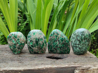 Polished Emerald Mica 'Mutokolite' Standing Free Forms x 4 From Mutoko, Zimbabwe