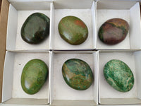 Polished Large Verdite Palm Stones x 6 From Zimbabwe