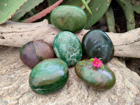 Polished Large Verdite Palm Stones x 6 From Zimbabwe