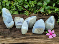 Polished Blue Lace Agate Standing Free Forms x 6 From Nsanje, Malawi