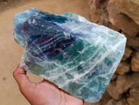 Polished On One Side Watermelon Fluorite Slice x 1 From Uis, Namibia