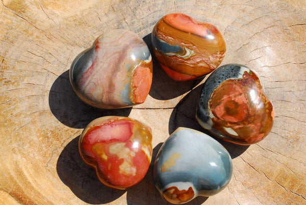 Polished Polychrome Jasper Hearts x 6 From North West Coast, Madagascar - TopRock