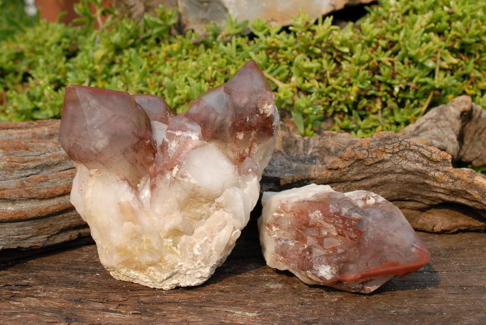 Natural Red Phantom Quartz Cluster & Crystal x 2 From Karoi, Zimbabwe - TopRock