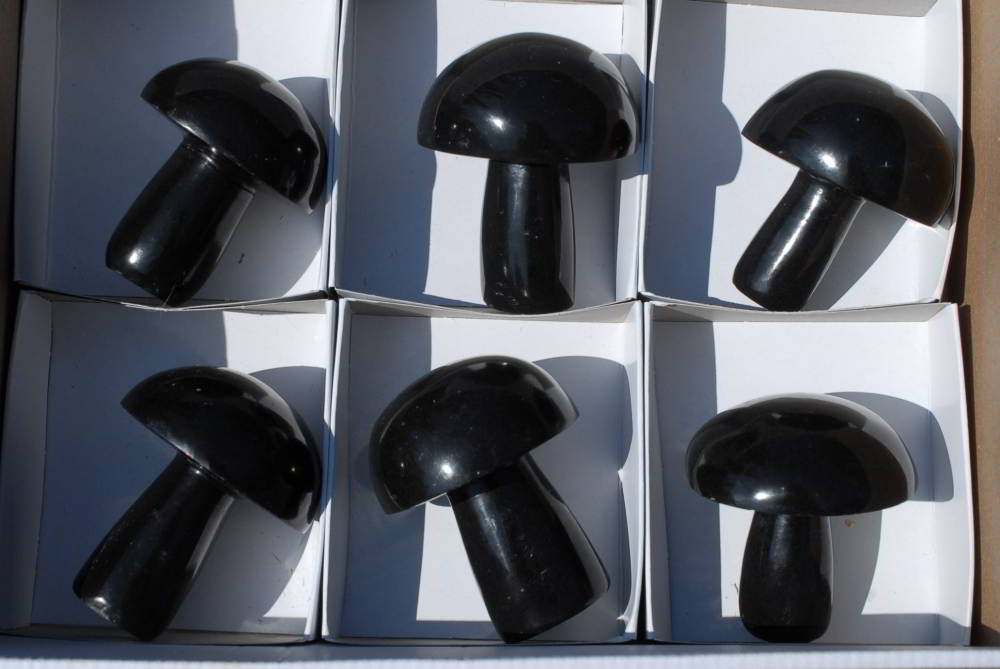 Polished Black Basalt Mushroom Sculptures x 1 From Madagascar - TopRock