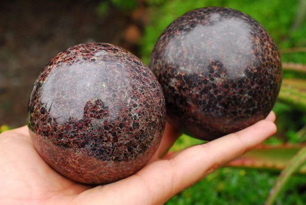 Polished Specular Gemmy Red Garnet Spheres x 2 From Madagascar - TopRock