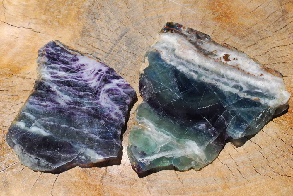Polished Watermelon Fluorite Slices x 2 From Vis, Namibia - TopRock