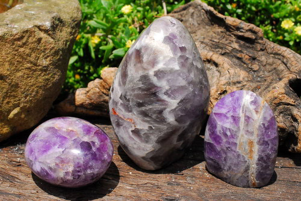 Polished Amethyst Standing Free Forms & Gallet x 3 From Madagascar - TopRock