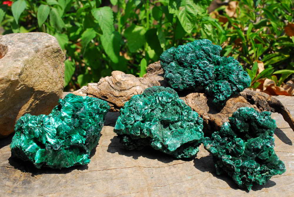 Natural Silky Malachite Specimens x 4 From Kasompe, Congo - TopRock