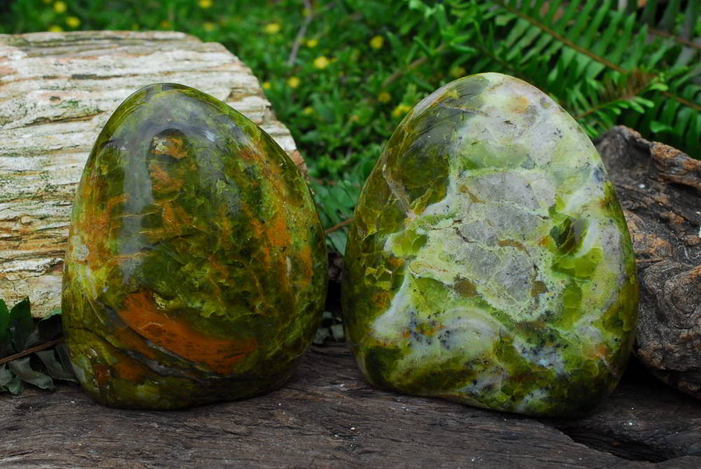 Polished Green Opal Standing Free Forms x 2 From Antsirabe, Madagascar - TopRock