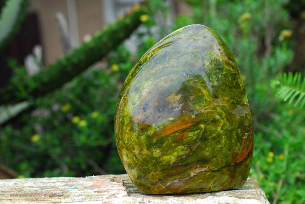Polished Green Opal Standing Free Forms x 2 From Antsirabe, Madagascar - TopRock