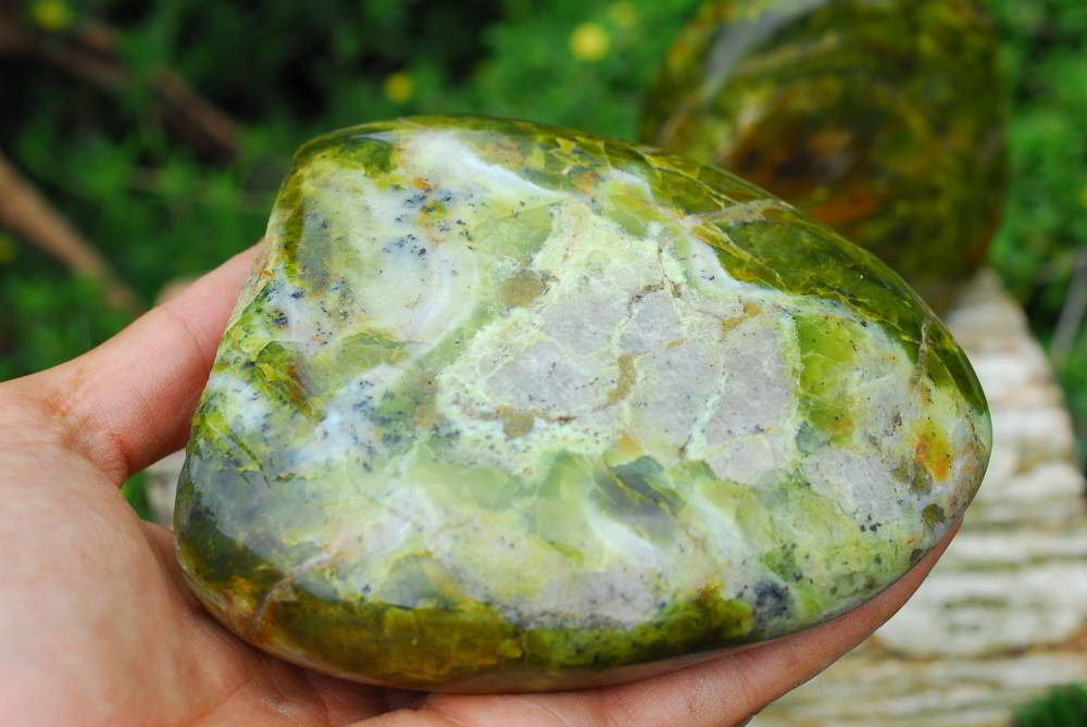 Polished Green Opal Standing Free Forms x 2 From Antsirabe, Madagascar - TopRock