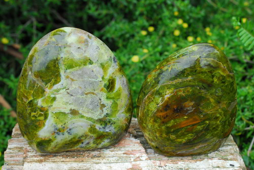 Polished Green Opal Standing Free Forms x 2 From Antsirabe, Madagascar - TopRock