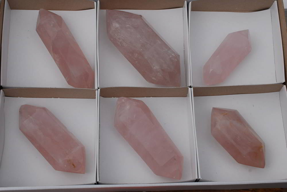 Polished Double Terminated Rose Quartz Crystals x 6 From Madagascar - TopRock