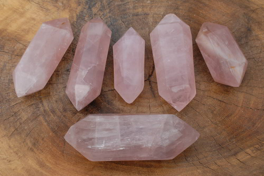 Polished Double Terminated Rose Quartz Crystals x 6 From Madagascar - TopRock