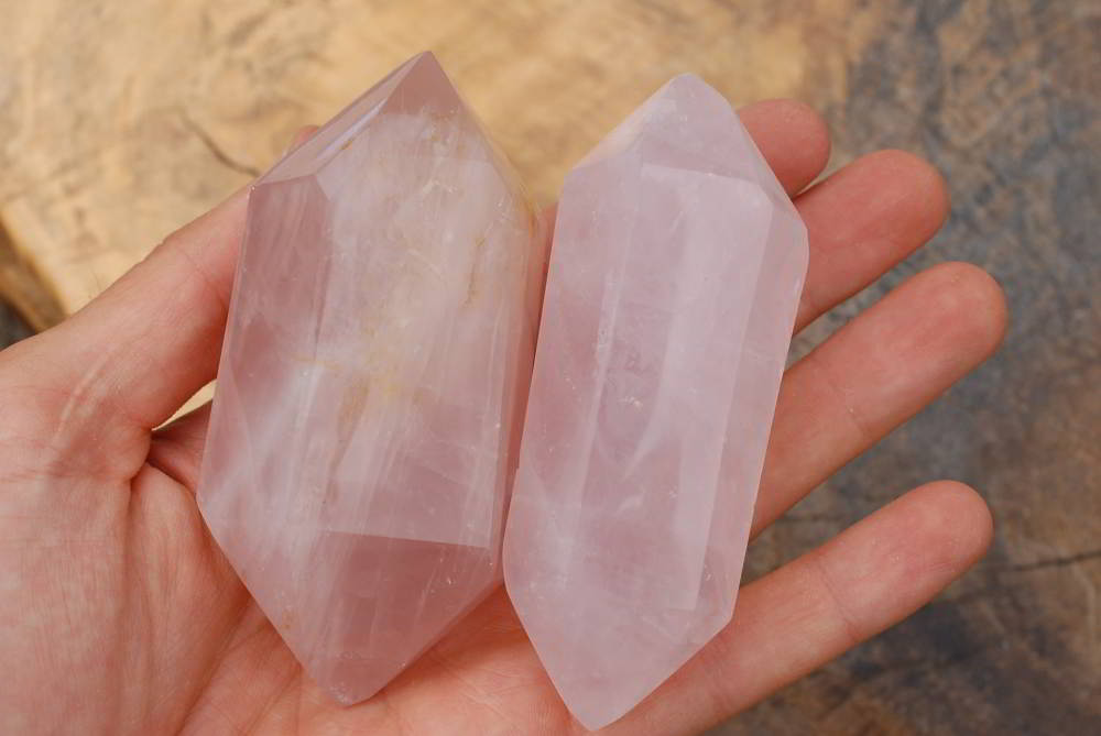 Polished Double Terminated Rose Quartz Crystals x 6 From Madagascar - TopRock