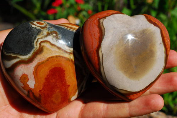 Polished Polychrome Jasper Hearts x 5 From North West Coast, Madagascar - TopRock