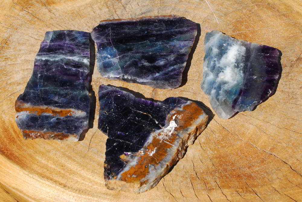 Polished Watermelon Fluorite Slices x 4 From Vis, Namibia - TopRock