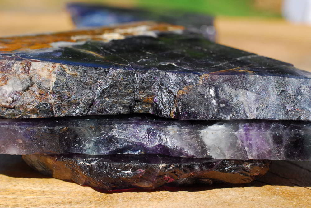 Polished Watermelon Fluorite Slices x 4 From Vis, Namibia - TopRock