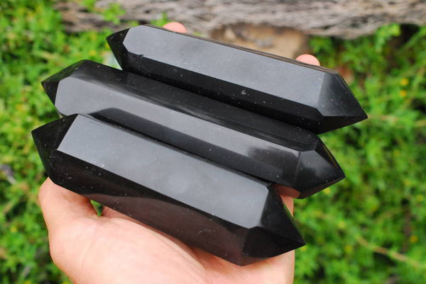 Polished Double Terminated Pitch Black Basalt Crystals x 6 From Madagascar - TopRock