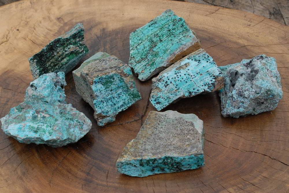 Natural Drusy Coated Chrysocolla With Malachite's x 7 From Likasi, Congo - TopRock