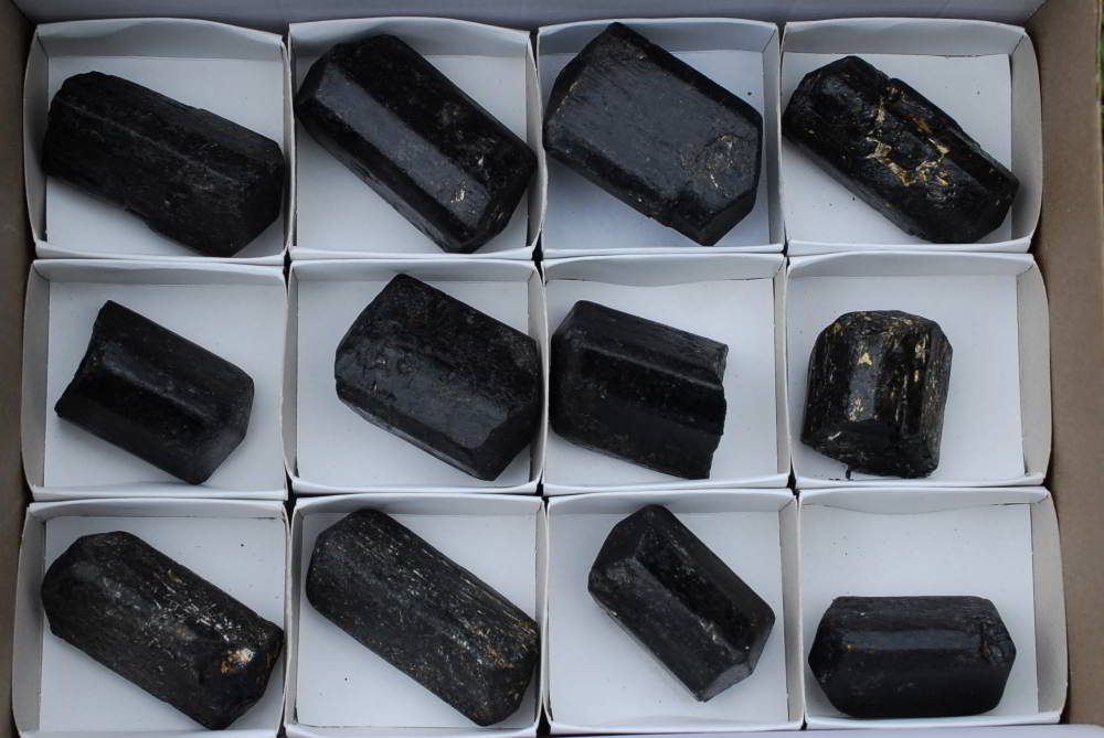 Natural Alluvial Black Tourmaline Crystals x 12 From Zimbabwe - TopRock