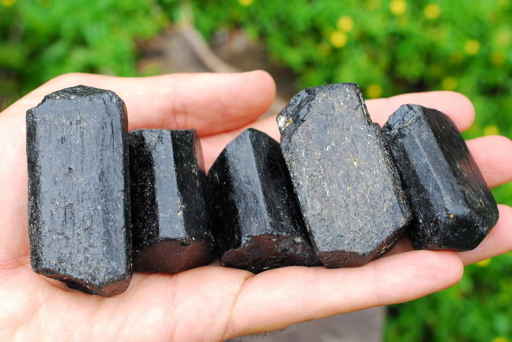 Natural Alluvial Black Tourmaline Crystals x 12 From Zimbabwe - TopRock