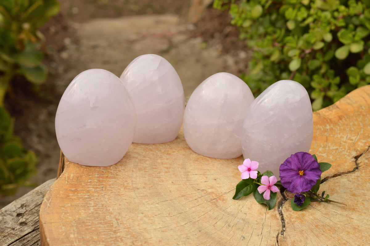 Polished Blue Rose Quartz Standing Free Forms x 4 From Ambatondrazaka, Madagascar - TopRock