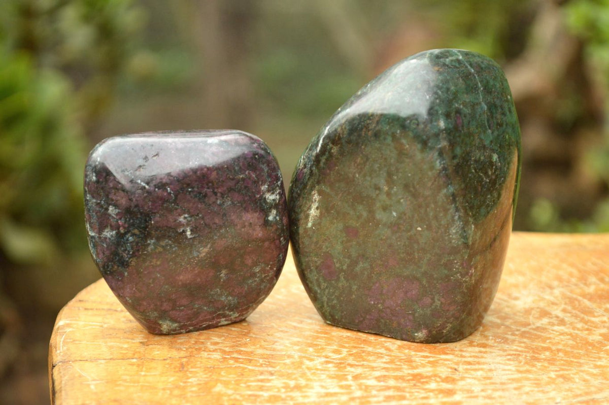 Polished Fluorescent Ruby Corundum In Chrome Verdite Free Forms x 4 From Zimbabwe - TopRock