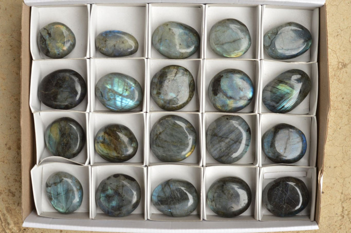 Polished Flashy Labradorite Palm Stones x 20 From Tulear, Madagascar - TopRock