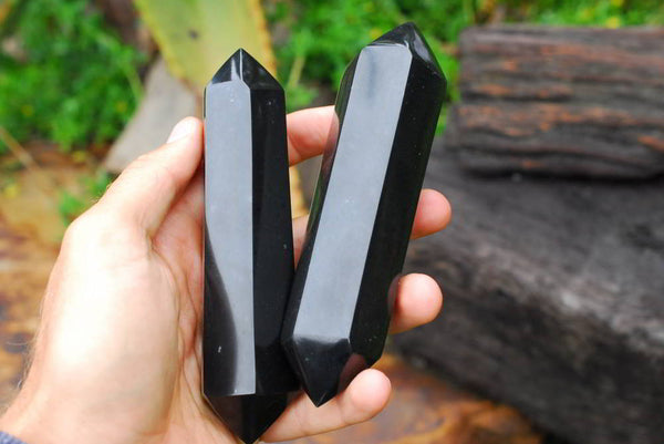Polished Black Basalt Double Terminated Crystals x 6 From Madagascar - TopRock