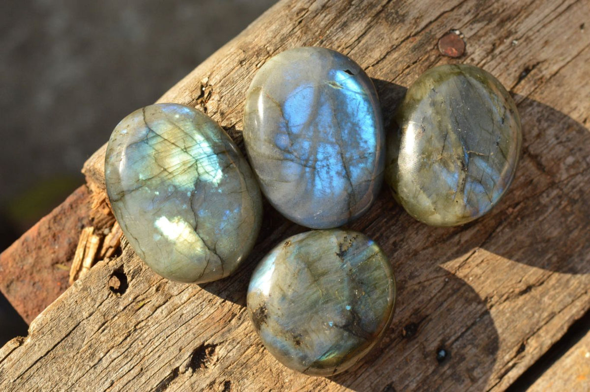 Polished Flashy Blue & Gold Labradorite Palm Stones x 20 From Tulear, Madagascar - TopRock