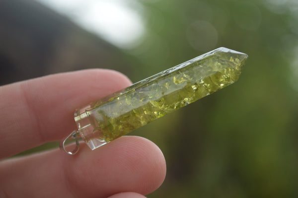 Polished Packaged Hand Crafted Resin Pendant with Peridot Chips  - sold per piece - From Bulwer, South Africa - TopRock