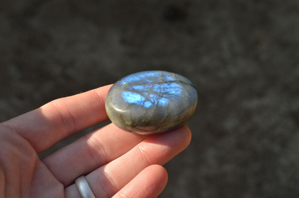 Polished Flashy Blue & Gold Labradorite Palm Stones x 20 From Tulear, Madagascar - TopRock