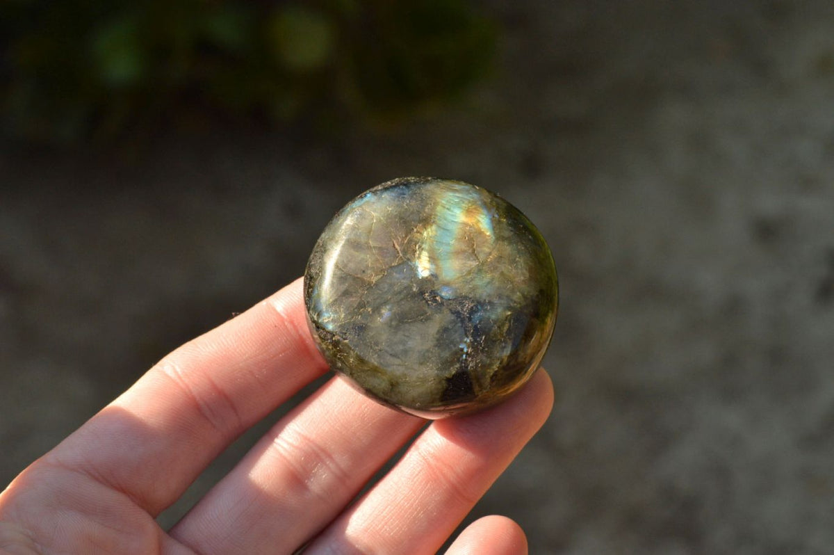 Polished Flashy Blue & Gold Labradorite Palm Stones x 20 From Tulear, Madagascar - TopRock