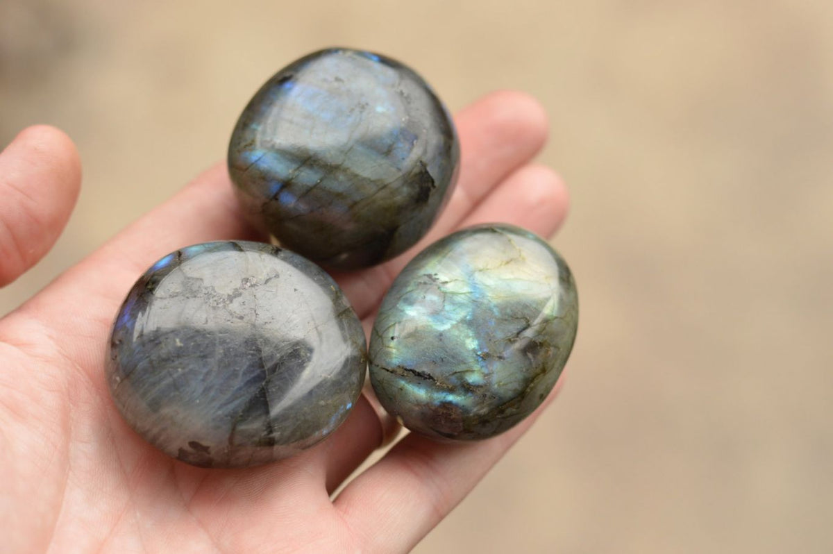 Polished Flashy Labradorite Palm Stones x 20 From Tulear, Madagascar - TopRock