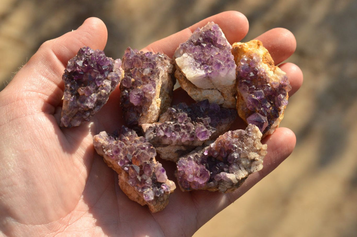 Natural Small Dark "Amethystos" Amethyst Clusters x 70 From Kwaggafontein, South Africa - TopRock